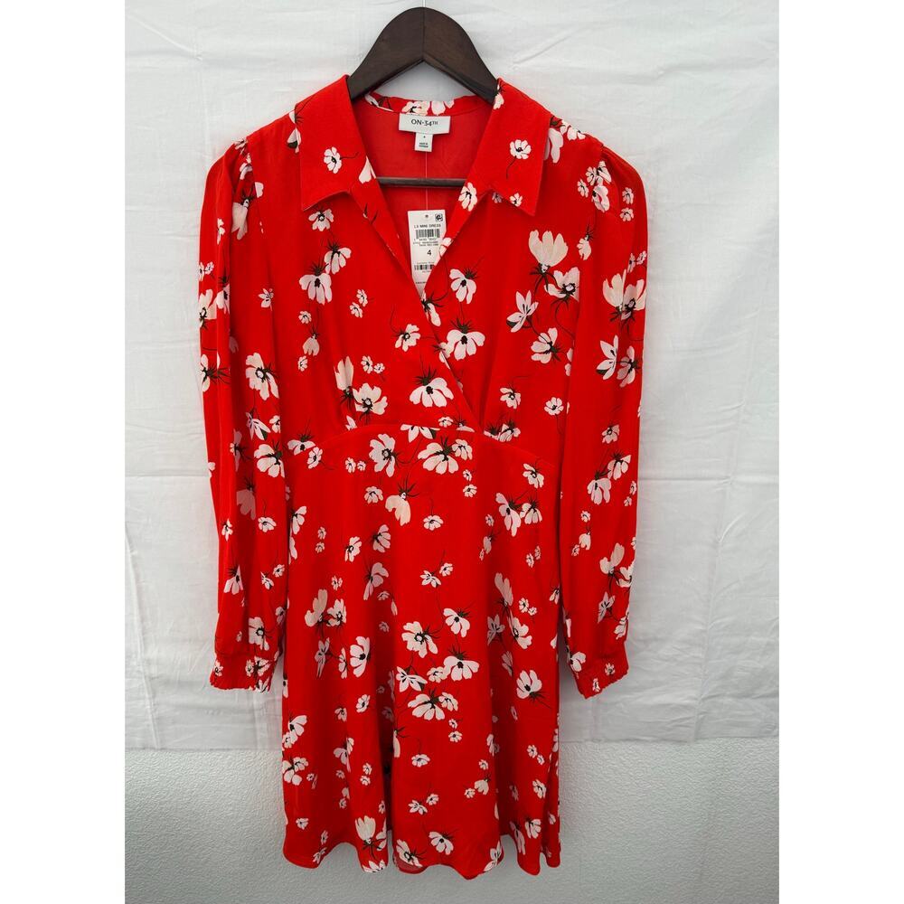 ON-34TH Red Floral Long-Sleeve Dress Size 4